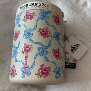 Hydrapeak Food Jar 32oz Stainless Steel Insulated Hot Cold Pink  roses blue BOWS